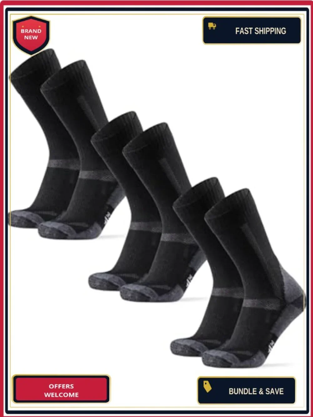 Merino Wool Hiking Socks Anti-Blister Cushioned Unisex 3-Pack